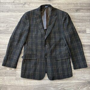 Tommy Hilfiger 40R Brown Sport Coat Blazer Jacket Check 100% Wool Made In Haiti